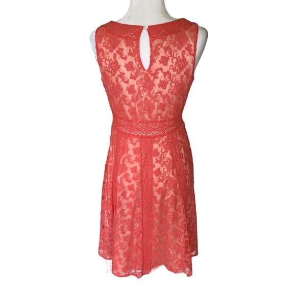 Sundance Emma Coral Orange Lace Cutout Flare Dress - 4 - Picture 7 of 12